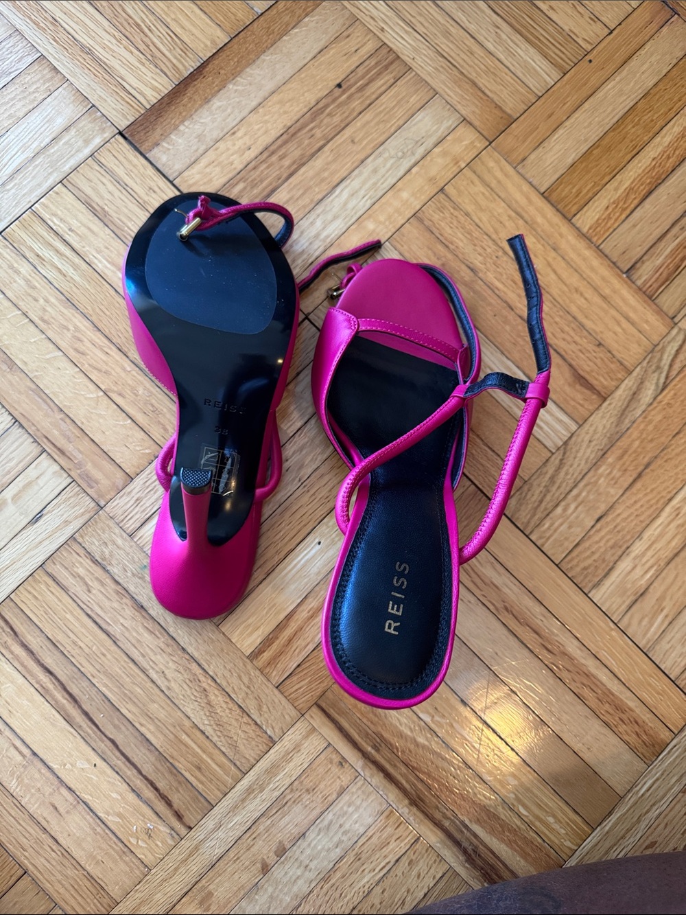 Reiss Satin Hot Pink Strappy Sandals